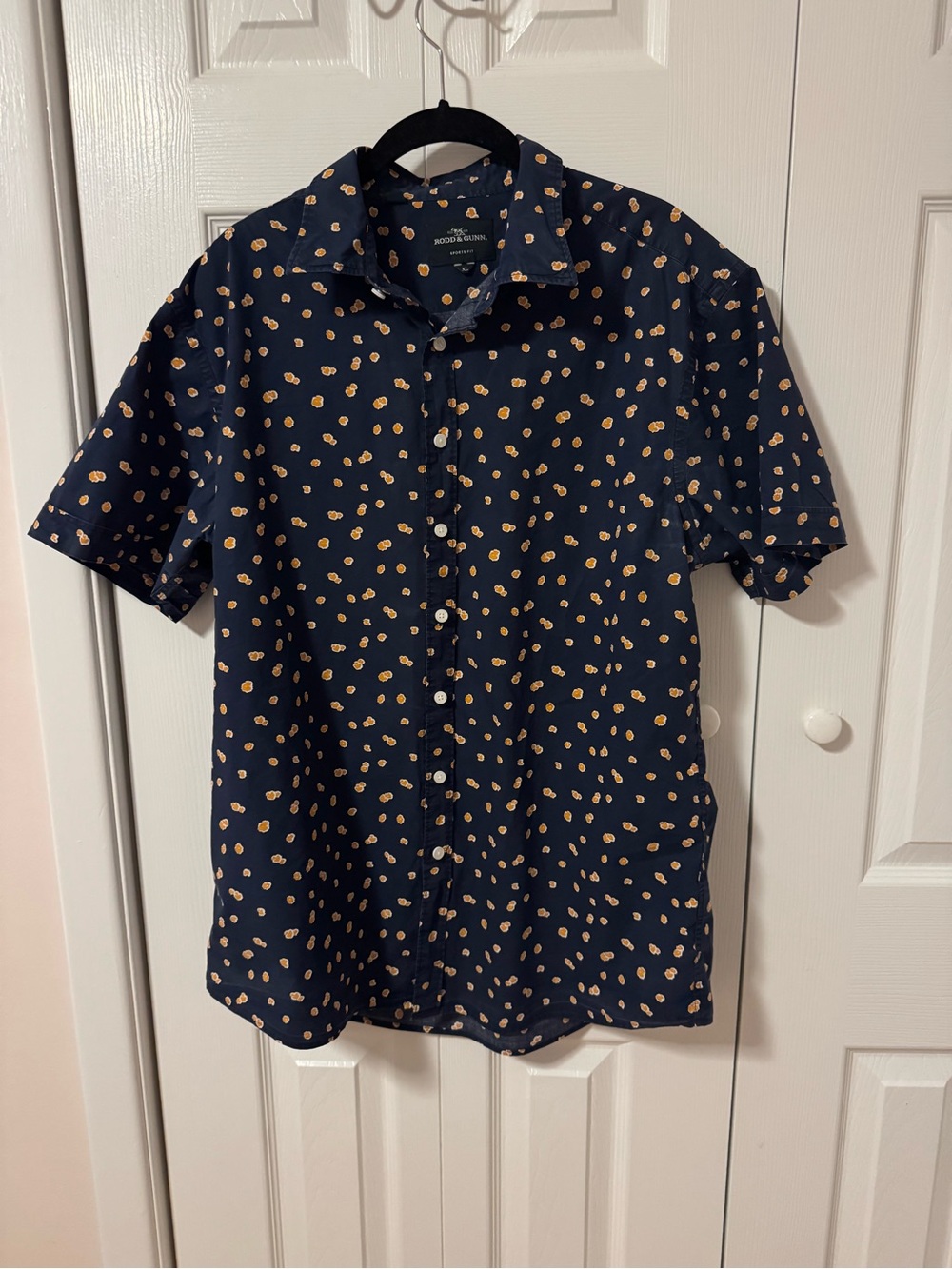 Rodd & Gunn Sport Fit Men’s XL Navy Printed Cotton Short Sleeve Shirt